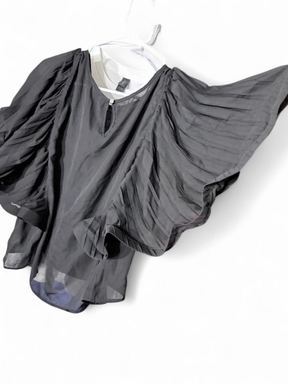 Sheer Black Flutter-Sleeve Blouse